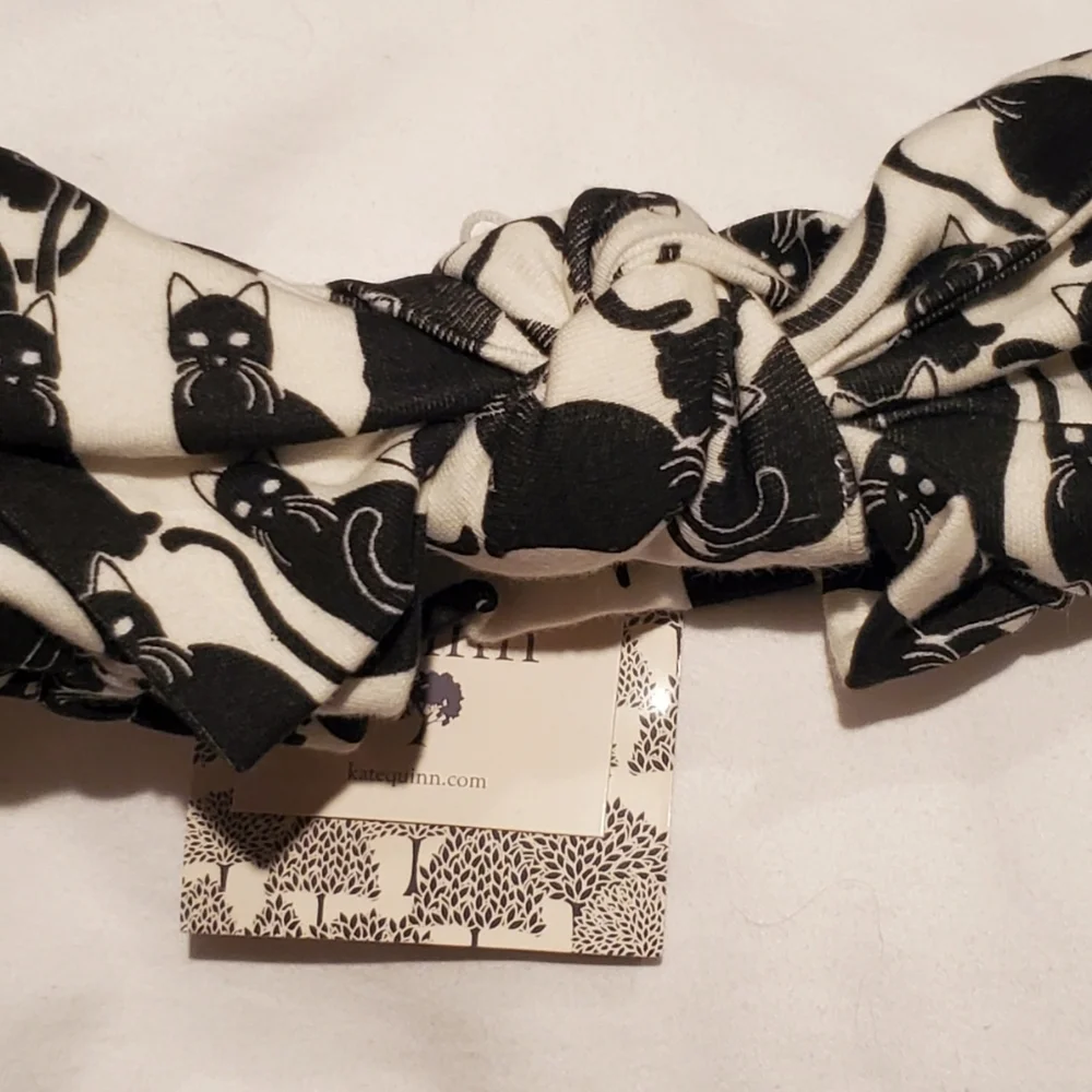 NWT Kate Quinn Bamboo Black Cat Large Bow Elastic Headband